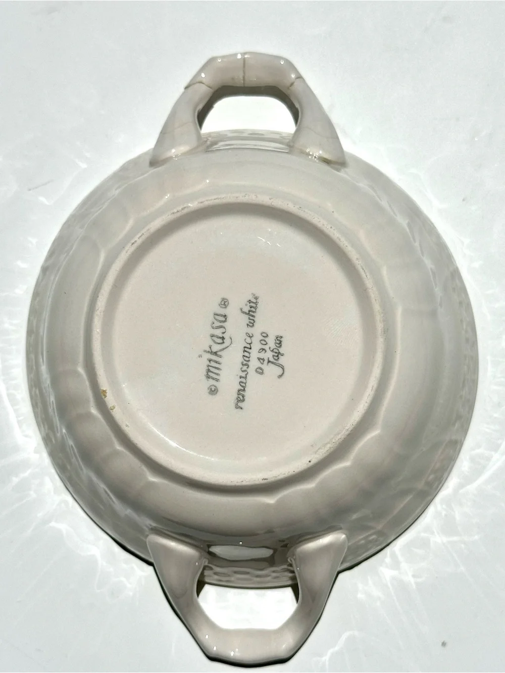 Rare! MIKASA Renaissance White Double-Handled Flat Cream Soup Bowl 4 3/4 repair